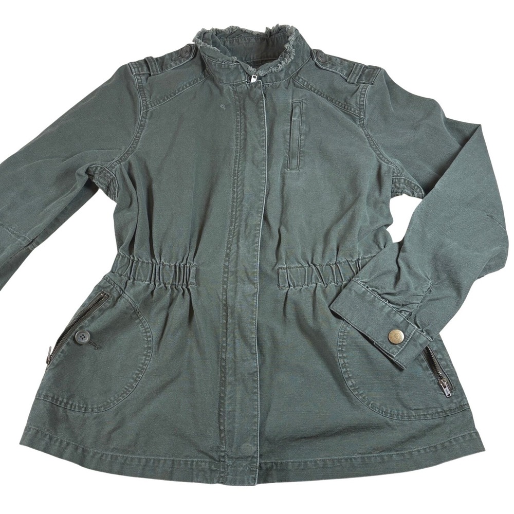 ELLE‎ Cinched Waist Utility Jacket Womens Small Olive Green Military Field Coat